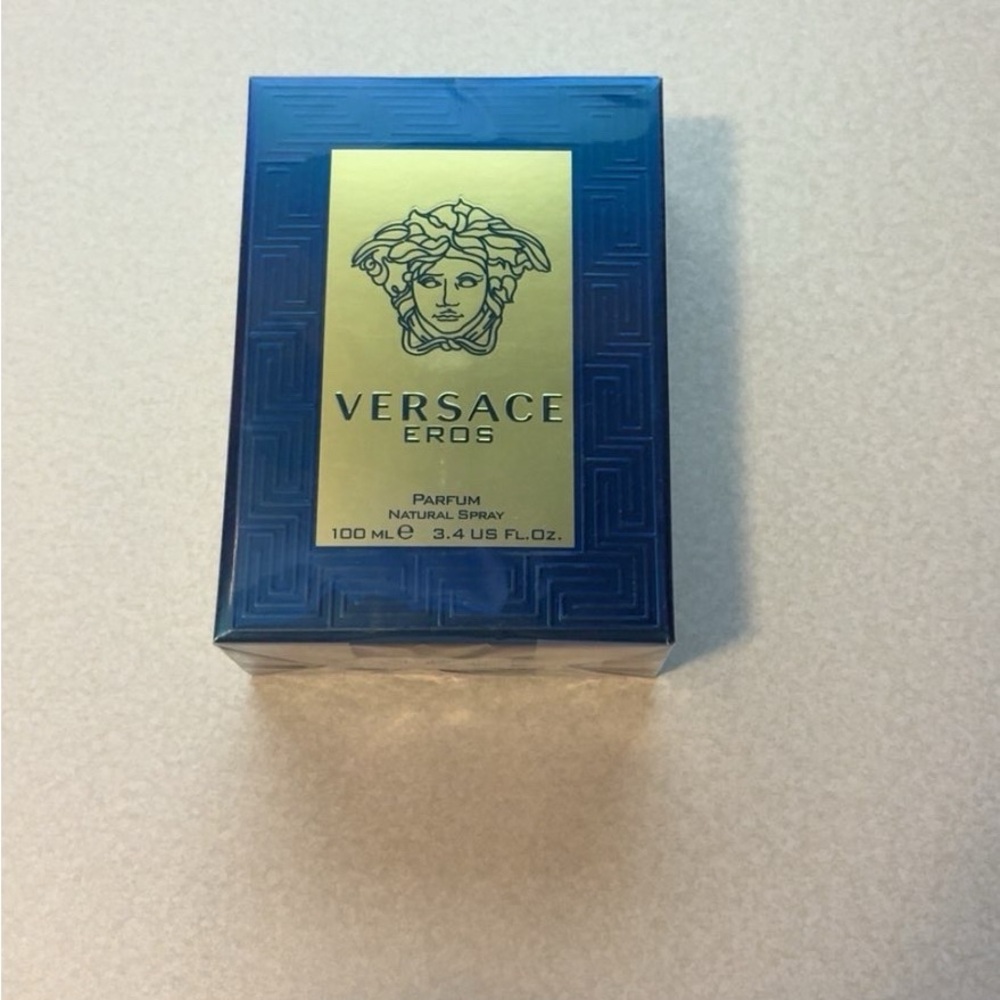 Versace Eros Perfume in Blue and Gold Packaging